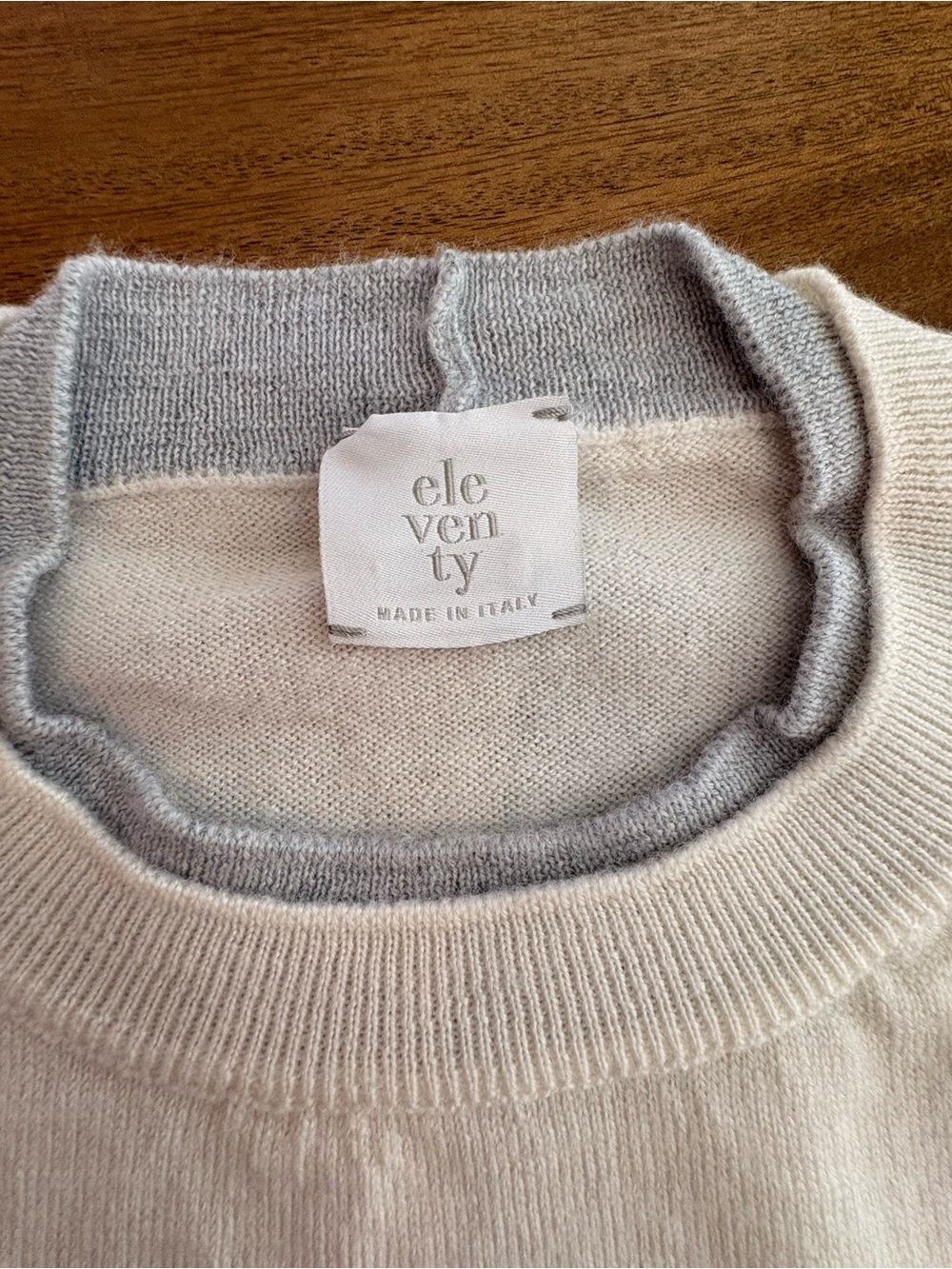 Eleventy Cream Crewneck Sweater with Light Gray Trim